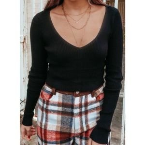 NWT Long Sleeve Black V-neck Crop Top